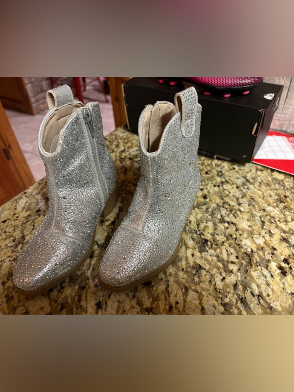 Sparkling Silver Rhinestone Ankle Boots - Women's